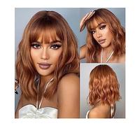 Parrucca di Capelli Parrucche sintetiche in rame rosso con frangia Onda d'acqua media Bob naturale Parrucche giornaliere for capelli resistenti al calore da donna Donna Parrucche