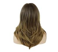 Parrucca di capelli sintetici 1pc con frangia a tenda Parrucche naturali Pompadour for le donne Ombre Marrone Lungo strato ondulato riccio Topper(Color-9)