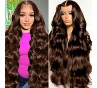 Parrucca di capelli umani castani - Parrucca frontale in pizzo marrone cioccolato, 13 x 6 HD, onda del corpo, 50 cm, densità 180, senza colla, usura e utilizzo