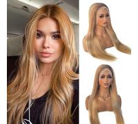 Parrucca di capelli umani con chiusura in pizzo da 33 x 10 cm, biondo ombré dritto con capelli vergini brasiliani da 10 A, pre-pizzicati con attaccatura dei capelli naturali colorati castani con