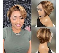 parrucca di capelli umani con taglio pixie 13×1 T parte pizzo capelli umani 150% densità capelli pixie 6 pollici 1b30/427/colore nero naturale corto riccio-PART-6 pollici-427