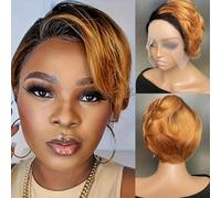 parrucca di capelli umani con taglio pixie 13×1 T parte pizzo capelli umani 150% densità capelli pixie 6 pollici 1b30/427/colore nero naturale corto riccio-PART-6 pollici-1b30