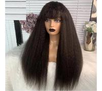 Parrucca di capelli umani crespi e lisci per le donne capelli indiani Remy con frangia parrucca per la parte superiore della testa parrucche senza colla con nappe colore naturale (densità 200%, 40 cm)
