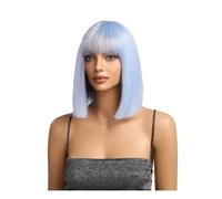 Parrucca di capelli umani di alta qualità, Copricapo completo in fibra chimica con capelli corti e lisci Qi azzurro natalizio Qi Bangs europeo e parrucca, aspetto naturale e abbigliamento comodo