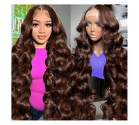 Parrucca di capelli umani di alta qualità, Parrucca anteriore in pizzo marrone Capelli umani da 20 pollici, parrucca anteriore in pizzo trasparente con onda del corpo 13x6 HD, aspetto naturale e abbi