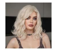 Parrucca di capelli umani di alta qualità, Parrucca bianca bionda con parte centrale a densità 150 for le donne Parrucche bob corte ondulate quotidiane con frangia a tenda, aspetto naturale e abbigli