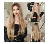 Parrucca di capelli umani di alta qualità, Parrucca bionda da donna europea e americana, super lunga, media lunghezza, capelli lisci, copertura completa della testa, parrucca in fibra chimica con sfum