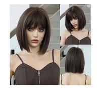 Parrucca di capelli umani di alta qualità, Parrucca corta rosa rosa for le donne Parrucche diritte di lavanda sintetica naturale nera for feste quotidiane, aspetto naturale e abbigliamento comodo(Bro