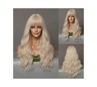 Parrucca di capelli umani di alta qualità, Parrucca da donna alla moda, lunga riccia, platino, grande onda, capelli ricci, testa completa, parrucca con frangia d'aria all'ingrosso, aspetto naturale e