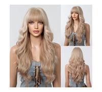 Parrucca di capelli umani di alta qualità, Parrucca da donna Capelli lunghi Capelli ricci Doppio colore Opzionale Qi Bangs Onda grande Moda Evidenzia Tintura Tutta la parte superiore Set parrucche, a
