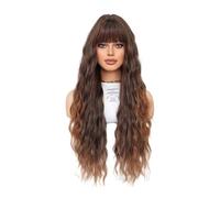 Parrucca di capelli umani di alta qualità, Parrucca da donna con onda d'acqua riccia marrone ondulata, copertura completa della testa, parrucca marrone in fibra chimica di seta ad alta temperatura, a