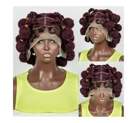 Parrucca di capelli umani di alta qualità, Parrucca da donna con treccia in pizzo, corta, in fibra chimica, interamente in pizzo, aspetto naturale e abbigliamento comodo(Russet)