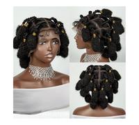 Parrucca di capelli umani di alta qualità, Parrucca da donna con treccia in pizzo, corta, in fibra chimica, interamente in pizzo, aspetto naturale e abbigliamento comodo(Black)