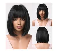 Parrucca di capelli umani di alta qualità, Parrucca da donna in stile europeo e americano con frangia ordinata, copricapo in fibra chimica for capelli corti, sfumatura grigia, aspetto naturale e abbi