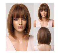 Parrucca di capelli umani di alta qualità, Parrucca da donna in stile europeo e americano con frangia ordinata, copricapo in fibra chimica for capelli corti, sfumatura grigia, aspetto naturale e abbi