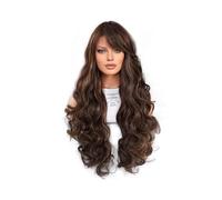 Parrucca di capelli umani di alta qualità, Parrucca da donna ondulata lunga con riflessi rosso-marroni Bionda Frangia diagonale Capelli ricci Parrucca quotidiana Soffice copertura completa della testa