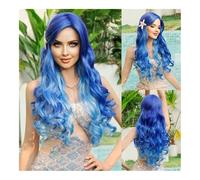 Parrucca di capelli umani di alta qualità, Parrucca da sirena vestire lunghi capelli ricci Parrucca cosplay sirena sfumata blu ghiaccio, aspetto naturale e abbigliamento comodo(Ice Blue Gradient)