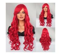 Parrucca di capelli umani di alta qualità, Parrucca da sirena vestire lunghi capelli ricci Parrucca cosplay sirena sfumata blu ghiaccio, aspetto naturale e abbigliamento comodo(Mermaid red)