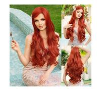 Parrucca di capelli umani di alta qualità, Parrucca da sirena vestire lunghi capelli ricci Parrucca cosplay sirena sfumata blu ghiaccio, aspetto naturale e abbigliamento comodo(Dirty orange)