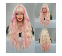 Parrucca di capelli umani di alta qualità, Parrucca di Halloween con capelli ricci lunghi da donna alla moda, grigio argento, rosa, onda grande, top completo, aspetto naturale e abbigliamento comodo(