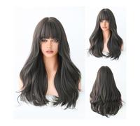 Parrucca di capelli umani di alta qualità, Parrucca in fibra chimica a onda grande con frangia lunga marrone riccia da donna alla moda. Parrucca a onda marrone, aspetto naturale e abbigliamento comod