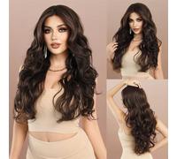 Parrucca di capelli umani di alta qualità, Parrucca in pizzo alla moda da donna, parrucca in pizzo con parte a T, capelli ricci lunghi, onda grande, marrone nero, capelli in fibra chimica, aspetto na