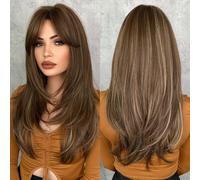 Parrucca di capelli umani di alta qualità, Parrucca lunga diritta alla moda bionda miele for donna Parrucca cosplay quotidiana Parrucche sintetiche Hai a strati for l'uso quotidiano, aspetto naturale