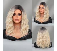 Parrucca di capelli umani di alta qualità, Parrucca sintetica resistente al calore for donna - Riccia fino alle spalle con frangia laterale, aspetto naturale e abbigliamento comodo(Gold)