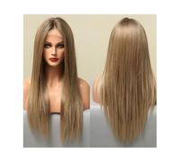 Parrucca di capelli umani di alta qualità, Parrucche anteriori in pizzo lunghe e setose for le donne Parrucche sintetiche in pizzo biondo marrone chiaro Ombre Uso quotidiano for feste Resistenti al ca