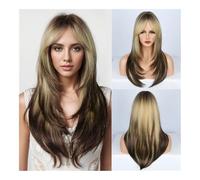 Parrucca di capelli umani di alta qualità, Set di parrucche da donna, capelli lunghi ricci, frangia d'aria, moda, grande onda, soffice simulazione, copertura completa della testa dei capelli umani, a