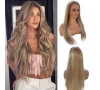 Parrucca di capelli umani lunghi 76 cm, capelli umani con pizzo frontale HD, 33 x 4 biondo fragola, biondo platino misto biondo platino ombré con evidenziazione del pizzo 100% capelli vergini Remy