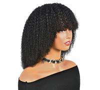 Parrucca di capelli umani ricci afro crespi con frangia Parrucche senza colla for donne Densità 180 200 g Extension per Capelli(16 inch)