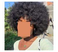 Parrucca Di Capelli Umani Ricci Afro Crespi Soffici Con Frangia Spessa Parrucche Corte Naturali Anni '70 For Donne Nere A Macchina Piena Densità Del 180% Facile Da Indossare