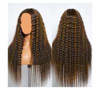 Parrucca di capelli umani ricci lunghi e sciolti, colore nero misto castano, 13x4, con pizzo frontale