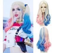 Parrucca di Carnevale Cosplay, Parrucca per Harley Quinn, Parrucca Cosplay Quinn, Donne di Colore Misto Lunghi Parrucca, Lunga Parrucca da Donna Riccia per Halloween Carnevale Natale Compleanno