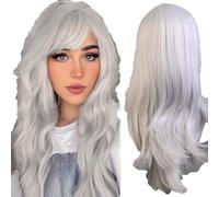 Parrucca di Carnevale Grigia, Argento Lunga Riccia, Halloween Gotica, Lunga Ombré, Signore con Retina per Capelli, per Festa in Costume Cosplay