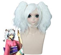 Parrucca di Gintama Sakata Gintoki Parrucca Costume femminile Donna Due code di cavallo Capelli sintetici resistenti al calore bianchi Parrucche anime Perucas