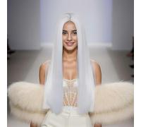 Parrucca Di Halloween 80 Cm Con Riga Media Capelli Lunghi Lisci Colorati Cosplay Fascia Da Donna Completa Bianco Puro