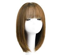Parrucca di media lunghezza liscia per donna, 38 cm/15, castano freddo, parrucca liscia per capelli umani, parrucche alla moda con lunghezza alle spalle e frangia, parruc,Human Hair-b1