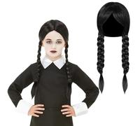 Parrucca di Mercoledì Addams, Adams Parrucca, Parrucca Mercoledì Lunga, Parrucca Nera Trecce per Donna Bambina, Addams Parrucca Cosplay per Halloween Carnevale Party
