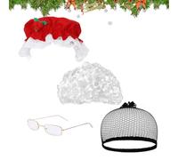Parrucca di Natale, parrucca da vecchia,Parrucca natalizia da donna - Cappello, parrucca, per capelli e occhiali per cosplay da donna per la festa in maschera di Natale