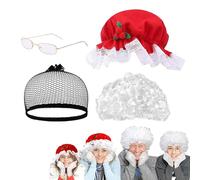 Parrucca di Natale, parrucca da vecchia,per costumi festivi da donna | Cappello, parrucca, per capelli e occhiali per cosplay da donna per la festa in maschera di Natale