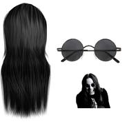 Parrucca Di Ozzy Osbourne E Occhiali Costume Hippy Anni '60 '70 Black Sabbath OZ
