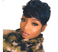 Parrucca di Parrucche corte Pixie Cut Parrucche nere leggermente ondulate Parrucche di vergini brasiliani Parrucche a strati per donne nere