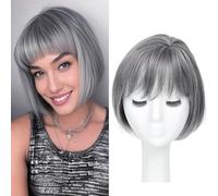 Parrucca di ricambio per capelli in stile Bobo con frangia smussata, capelli lisci, 25 cm, 15 x 15 cm, con base a rosa (44#)