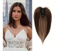 Parrucca di ricambio per la parte centrale della testa, 25 cm, con mini clip, 6 x 8 cm, extension per capelli sintetici lisci (marrone chiaro)