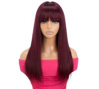 Parrucca diritta alla moda con frangia, parrucca di capelli umani 3x1 in pizzo sul cuoio capelluto for parrucche da donna senza colla Extension per Capelli(Burg red,18 inch)