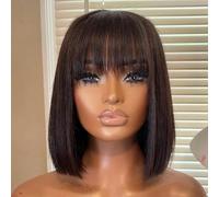 Parrucca diritta con frangia Parrucche corte diritte naturali per donne nere Parrucche brasiliane con frangia di capelli vergini brasiliani senza colla fatte a macchina-16 pollici-180 densità-Nero