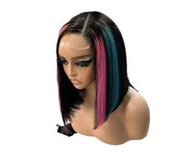 Parrucca diritta con osso frontale in pizzo 2x6 con riflessi blu rosa, parrucche senza colla for capelli umani a densità 150 for donna(10inch)