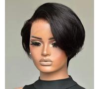 Parrucca diritta con taglio pixie Parrucche corte Bob 13x4 Parrucche anteriori in pizzo Capelli umani Pre pizzicati Parrucca con taglio pixie Capelli umani brasiliani 100%